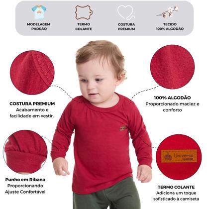 Imagem de Kit 3 Camisetas Manga Longa Bebê Menino Básica Lisa camisetas para bebê conforto manga longa