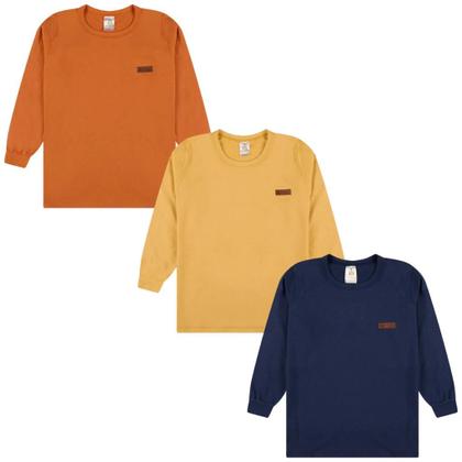 Imagem de Kit 3 Camisetas Manga Longa Bebê Menino Básica Lisa camisetas para bebê conforto manga longa