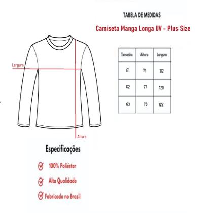 Imagem de Kit 3 Camisetas Manga Longa Proteção UV FPS50 Feminina Plus Size