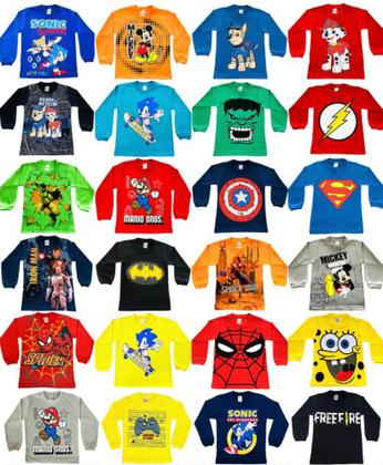 Imagem de Kit 3 Camisetas Masculina Infantil  Manga Longa 100% Algodão do TAM 4 ao 12 Anos