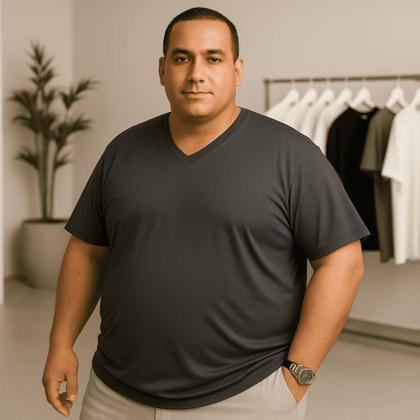 Imagem de Kit 3 Camisetas Masculinas Plus Size Gola V Dry Fit Lisa Básicas Cores Diversas