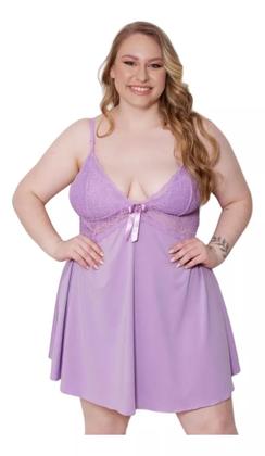 Imagem de Kit 3 Camisola Plus Size Feminina Sensual Sem Bojo Com Renda Lisa Linha Noite