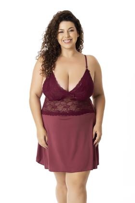 Imagem de Kit 3 Camisola Plus Size Feminina Sensual Sem Bojo Com Renda Lisa Linha Noite