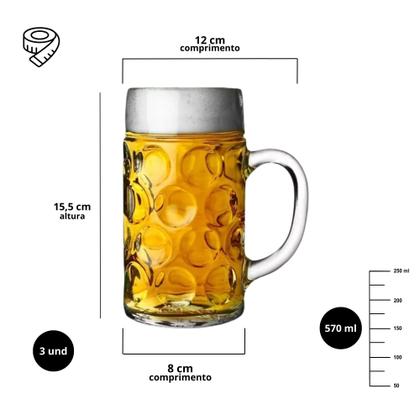 Imagem de Kit 3 Caneca De Vidro Chopp Cerveja Bebida Design Robusto 570ml Clássico Bar Restaurante