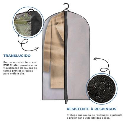 Imagem de Kit 3 Capas + 3 cabides Para Ternos Proteção Respiravel Com Ziper Reforçado Premium TNT Tansporte Saco Antimofo Vestidos Cinza