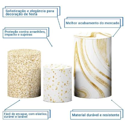 Imagem de Kit 3 Capas de Cilindro P M G Para Festa Sublimado Com Glitter Tecido Veste Fácil