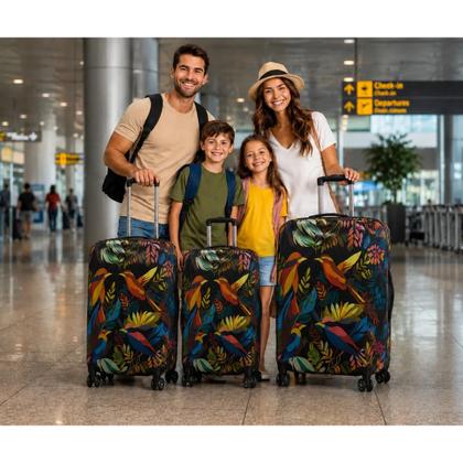Imagem de Kit 3 Capas De Mala Bagagem Viagem Travel Passaros Tropical Estampa Premium Luxo P M G Protetora Top