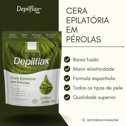 Imagem de Kit 3 Cera Quente Depilatória Profissional Glitter Jade Depilflax Em Perolas 1Kg Grande