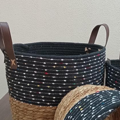 Imagem de Kit 3 cesta decorativa organizadora multiuso kigali fibra preto