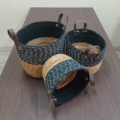 Imagem de Kit 3 cesta decorativa organizadora multiuso kigali fibra preto