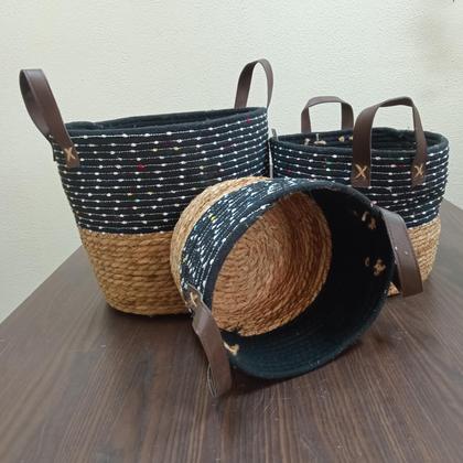 Imagem de Kit 3 cesta decorativa organizadora multiuso kigali fibra preto