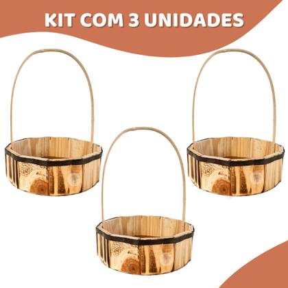 Imagem de Kit 3 Cesta Páscoa Madeira Média Atacado Presente Cestinhas