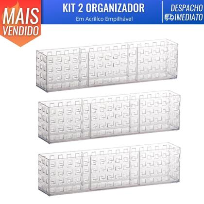 Imagem de Kit 3 Cesto Caixa Organizadora Acrilico Empilhavel Armário Organização de Casa Lavanderia