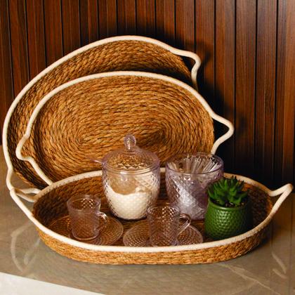 Imagem de Kit 3 Cesto Multiuso De Fibra Natural Algodão Com Alça Grande Médio Pequeno