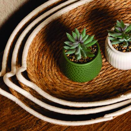 Imagem de Kit 3 Cesto Multiuso De Fibra Natural Algodão Com Alça Grande Médio Pequeno