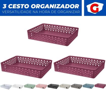 Imagem de Kit 3 Cesto Organizador Rattan Multiuso Armário Gaveta Lavanderia G (34x25)