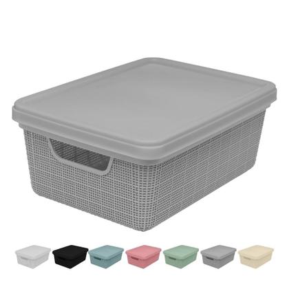 Imagem de Kit 3 Cestos Caixa Organizadora c/ Tampa 28x19 5L Gaveta Armário Organização de Casa Lavanderia
