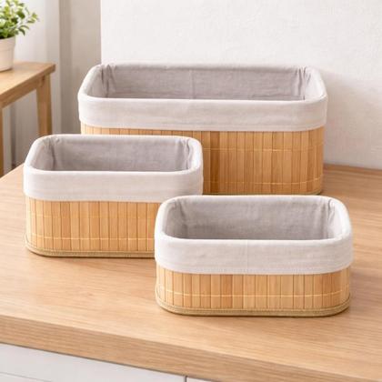 Imagem de Kit 3 Cestos de Bambu Organizador Multiuso