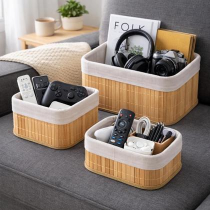 Imagem de Kit 3 Cestos de Bambu Organizador Multiuso