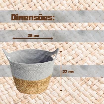 Imagem de Kit 3 Cestos De Fibra Natural Algodao C/alça Tamanhos Cinza