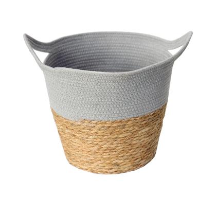 Imagem de Kit 3 Cestos De Fibra Natural Algodao C/alça Tamanhos Cinza