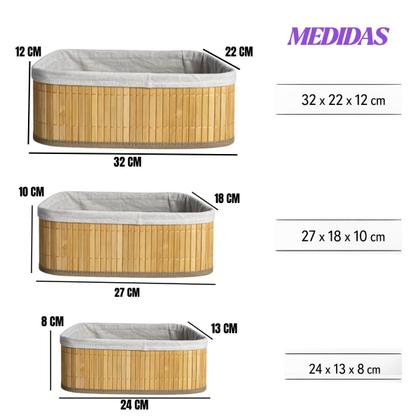 Imagem de Kit 3 Cestos Multiuso de Bambu com Forro Organizadores e Decoração Resistente