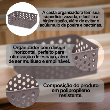 Imagem de Kit 3 Cestos Organizador Compacto Prático Design Pequeno Decorativo Gaveta Empilhável Multiuso