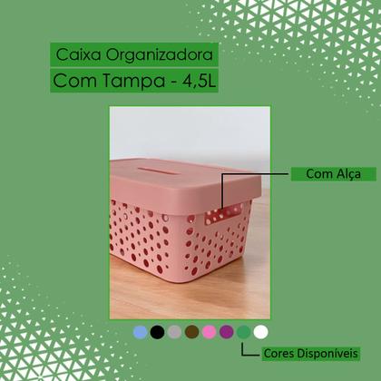 Imagem de Kit 3 Cestos Organizadores com Tampa 4,5 Litros 26x18x11 Caixa Organizadora Multiuso Rattan