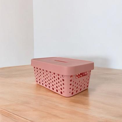 Imagem de Kit 3 Cestos Organizadores com Tampa 4,5 Litros 26x18x11 Caixa Organizadora Multiuso Rattan