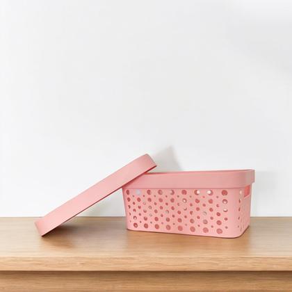 Imagem de Kit 3 Cestos Organizadores com Tampa 4,5 Litros 26x18x11 Caixa Organizadora Multiuso Rattan