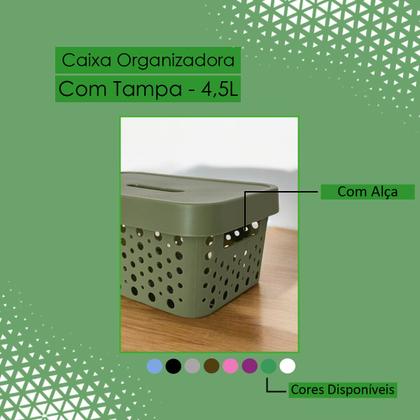 Imagem de Kit 3 Cestos Organizadores com Tampa 4,5 Litros 26x18x11 Caixa Organizadora Multiuso Rattan