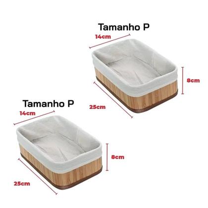 Imagem de Kit 3 Cestos Organizadores de Bambu com Forro em Tecido para Banheiro Cozinha Closet Sustent