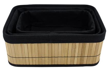 Imagem de Kit 3 Cestos Organizadores de Bambu com Forro Preto Removível Casita