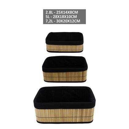 Imagem de Kit 3 Cestos Organizadores de Bambu com Forro Preto Removível Casita