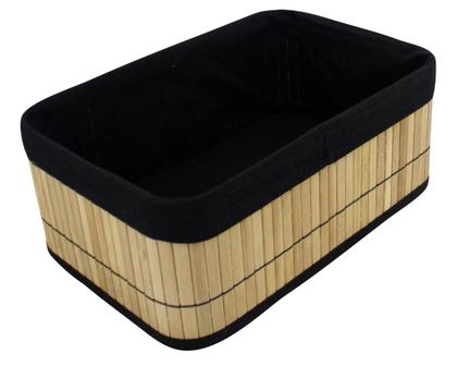 Imagem de Kit 3 Cestos Organizadores de Bambu com Forro Preto Removível Casita