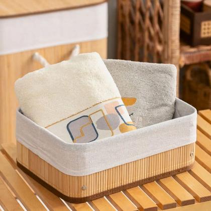 Imagem de Kit 3 Cestos Organizadores de Bambu Multiuso com Forro