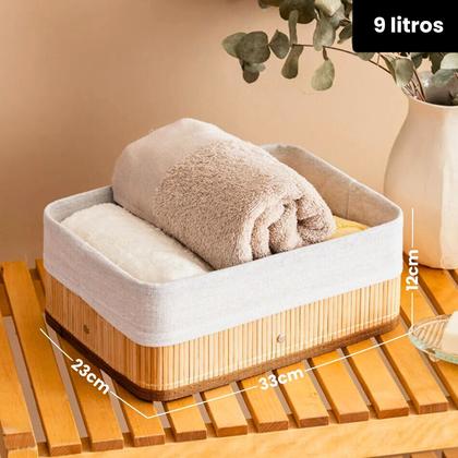 Imagem de Kit 3 Cestos Organizadores de Bambu Multiuso com Forro