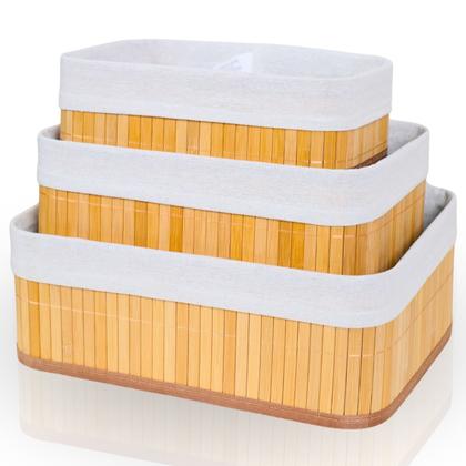 Imagem de Kit 3 Cestos Organizadores de Bambu Multiuso com Forro