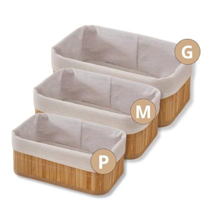 Imagem de Kit 3 Cestos Organizadores De Bambu Natural Para Decoração