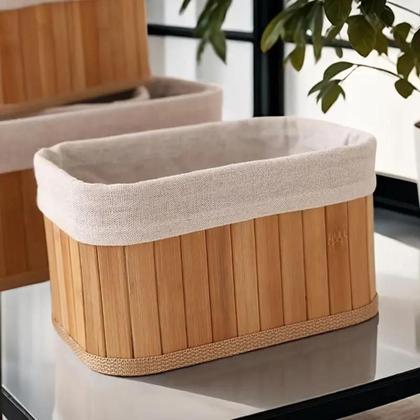 Imagem de Kit 3 Cestos Organizadores De Bambu Natural Para Decoração
