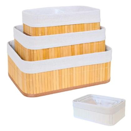 Imagem de Kit 3 Cestos Organizadores De Bambu Natural Para Decoração