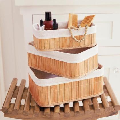 Imagem de Kit 3 Cestos Organizadores De Bambu Natural Para Decoração