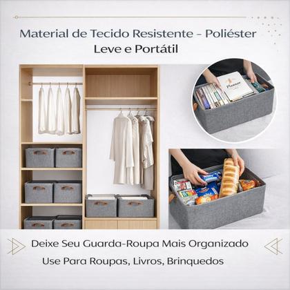 Imagem de Kit 3 Cestos Organizadores Dobráveis 25L com Alça Caixa Multiuso para Guarda-Roupa Gavetas Lavanderia e Brinquedos Estru