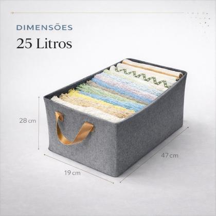 Imagem de Kit 3 Cestos Organizadores Dobráveis 25L com Alça Caixa Multiuso para Guarda-Roupa Gavetas Lavanderia e Brinquedos Estru