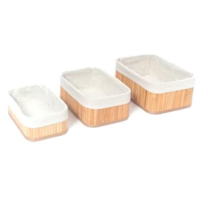Imagem de Kit 3 Cestos Organizadores em Bambu com Forro Multiuso Easy Decor