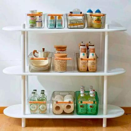 Imagem de Kit 3 Cestos Organizadores Transparentes Multiuso de Plástico com Alça de Madeira 2L