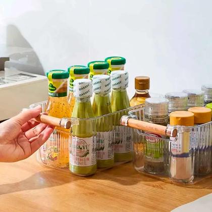 Imagem de Kit 3 Cestos Organizadores Transparentes Multiuso de Plástico com Alça de Madeira 2L