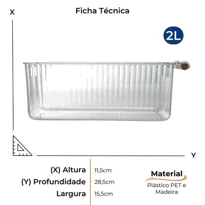 Imagem de Kit 3 Cestos Organizadores Transparentes Multiuso de Plástico com Alça de Madeira 2L