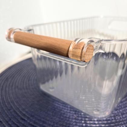 Imagem de Kit 3 Cestos Organizadores Transparentes Multiuso de Plástico com Alça de Madeira 2L