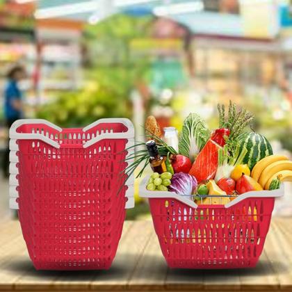 Imagem de Kit 3 Cestos Para Mercado Compras Decoração 12 Litros Com Alças Azul / Branco / Marrom / Preto / Vermelho